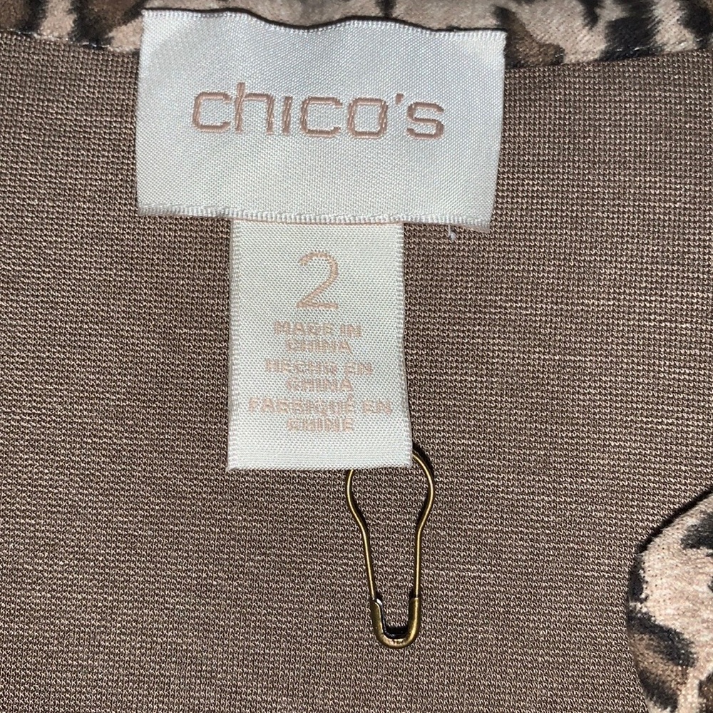 CHICO’s Taupe Leopard Print Mesh Inset Open Front Duster Cardigan - Picture 16 of 16